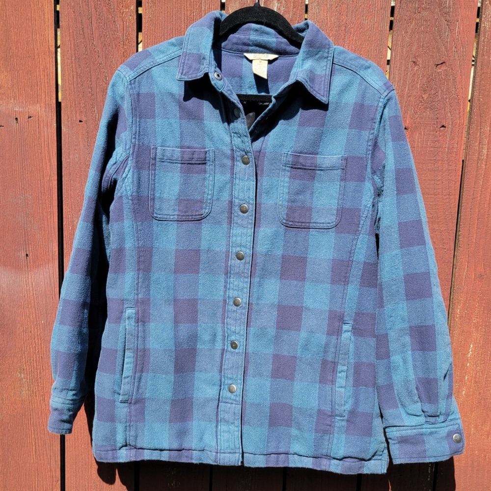Duluth Trading Blue Buffalo Plaid Insulated Flannel Shirt Jacket Shacket Women M